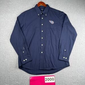 Tennessee Titans Long Sleeve Button Up Shirt Navy Blue Embroidered logo Pocket L